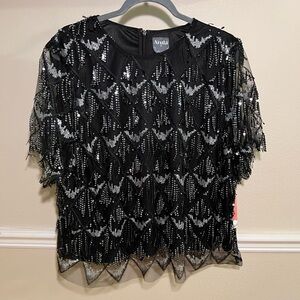 Arula NWT Black top with silver sequins